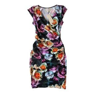 NWT Nicole Miller Artelier Beckett Rosa Floral Faux Wrap Tucked Jersey Dress 6